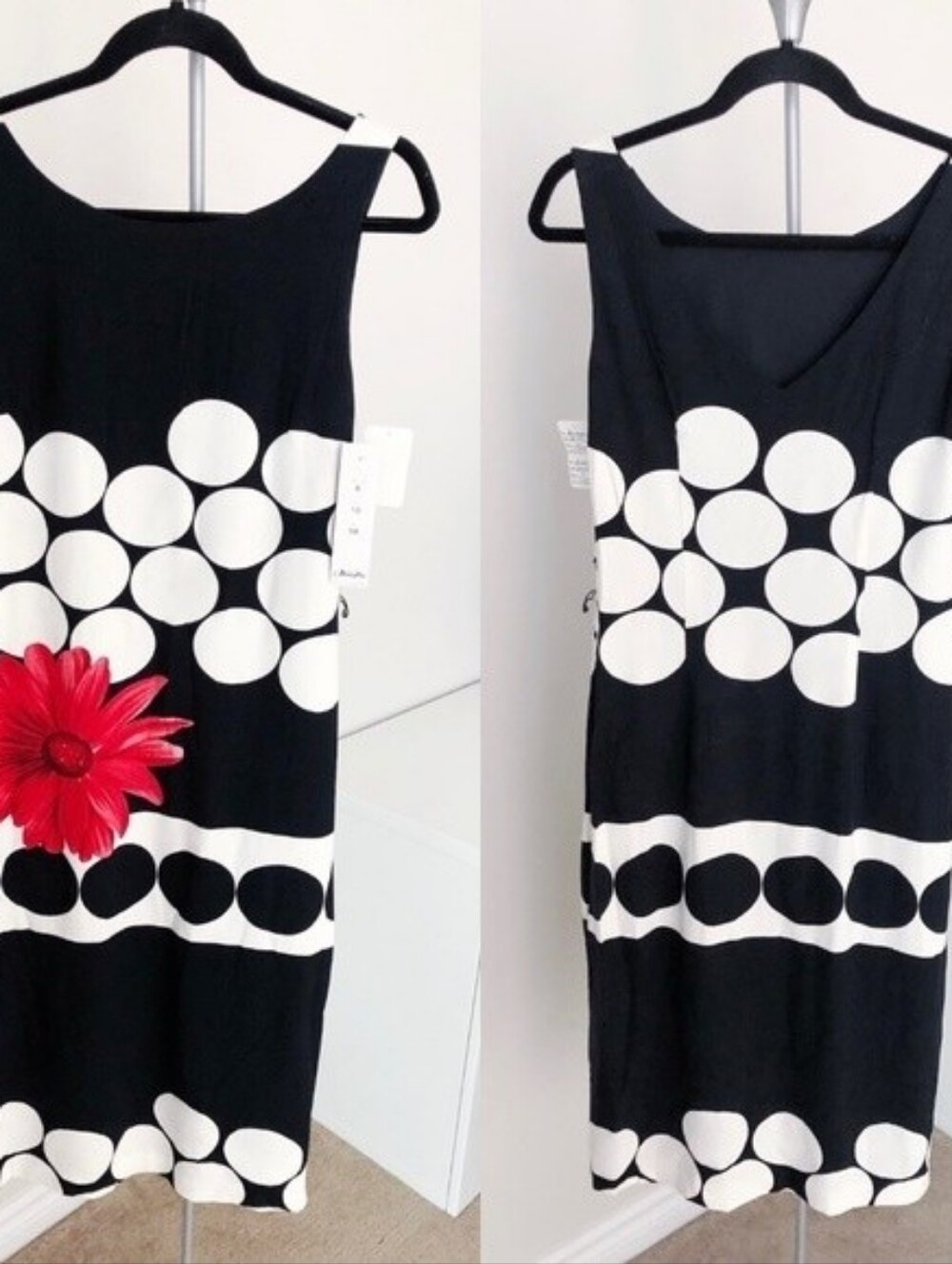 BNWT - Nueva - (Size 8) Women's Black White Polka Dot Midi Dress